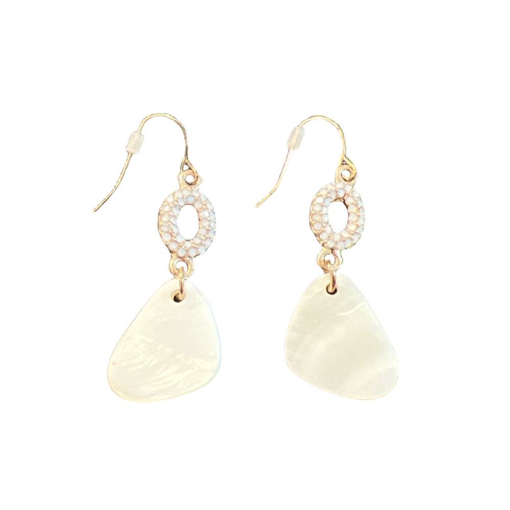 Carol Dauplaise Earrings Hook Dangle Pierced Goldtone White
